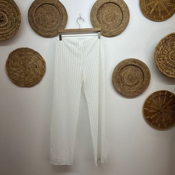 BECCA Neutral White Boho Sheer Lace Crochet Cover Up Pants Large Beach Vacation - Picture 2 of 6